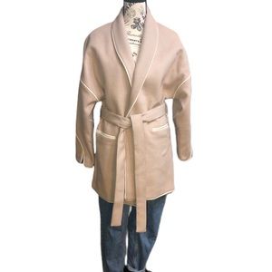 Nude wool blend coat, double pockets